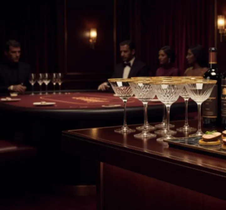Kaszinó ihlette koktélok és catering egy elegáns póker rendezvényen