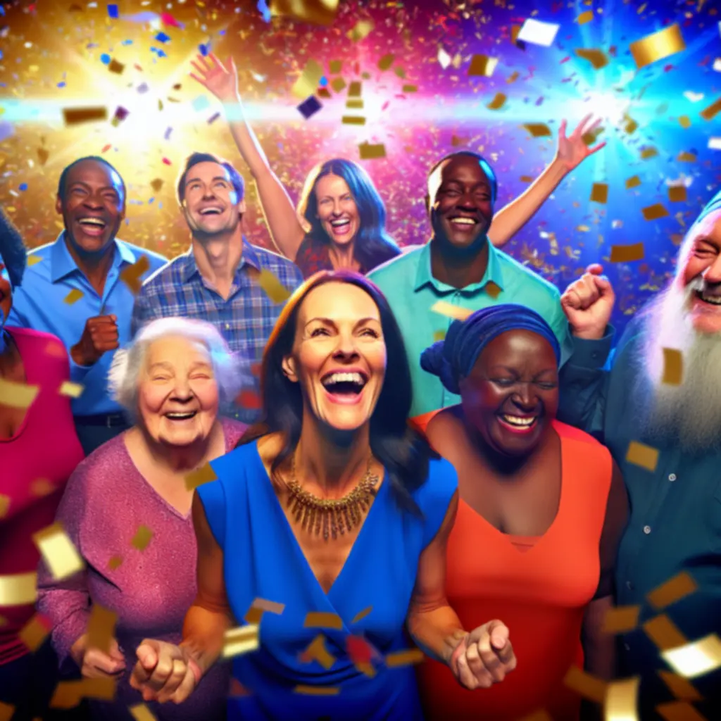 Collage of happy LottoBestNZ jackpot winners with confetti