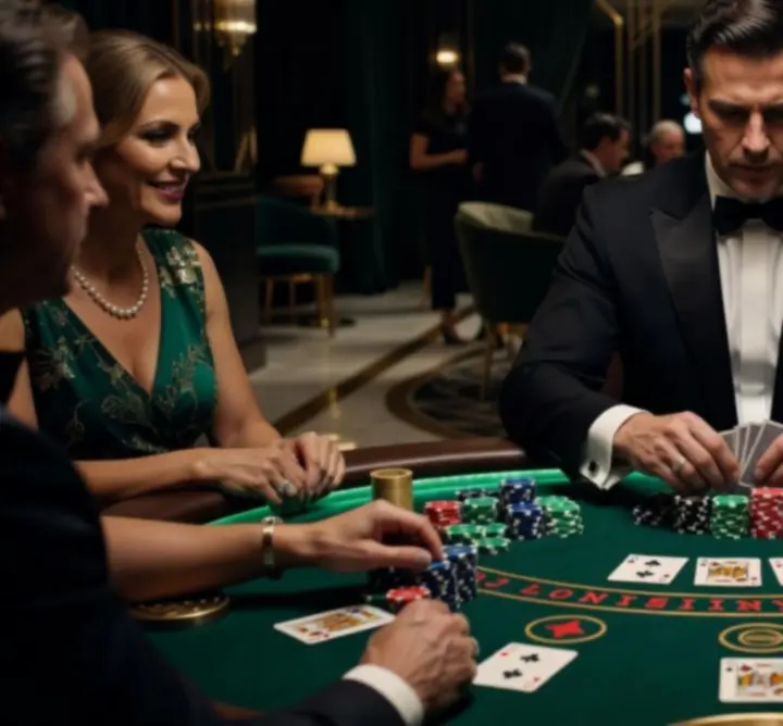 Élő kaszinó estet bemutató kép professzionális osztóval és vendégekkel