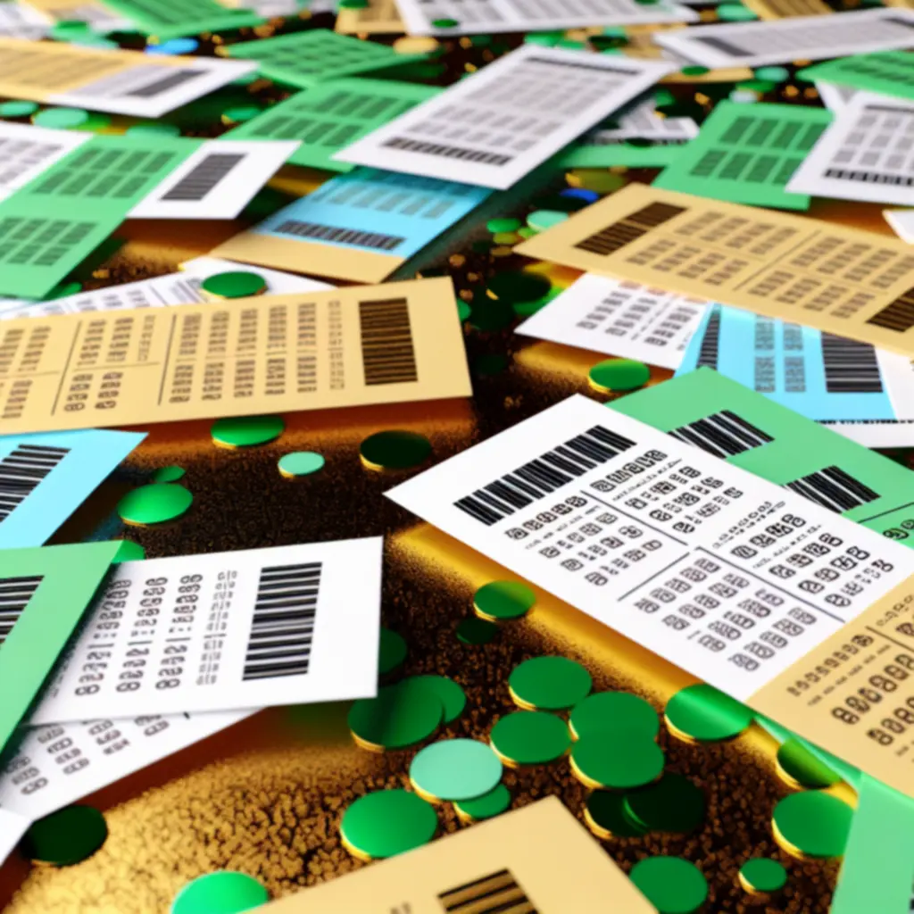 Colorful lotto tickets with golden and emerald accents