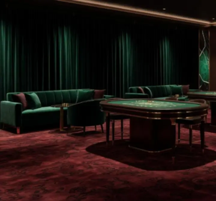 Luxus kaszinó enteriőr elegáns fényekkel és bútorelemekkel