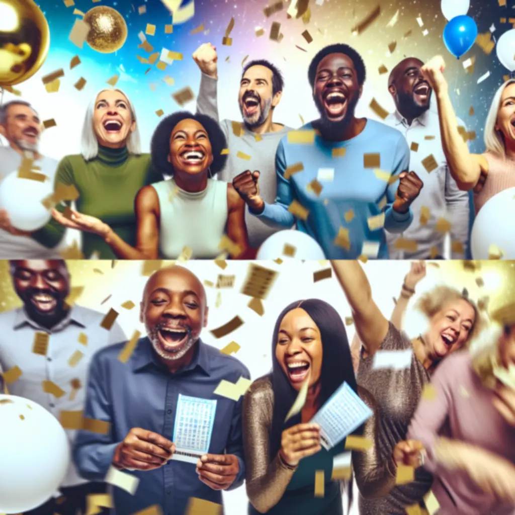 Smiling winners celebrating with confetti